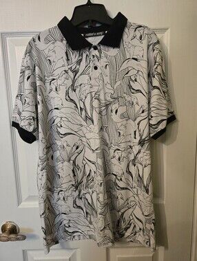 Folded & Hung Black & White Botanical Animal Print Polo